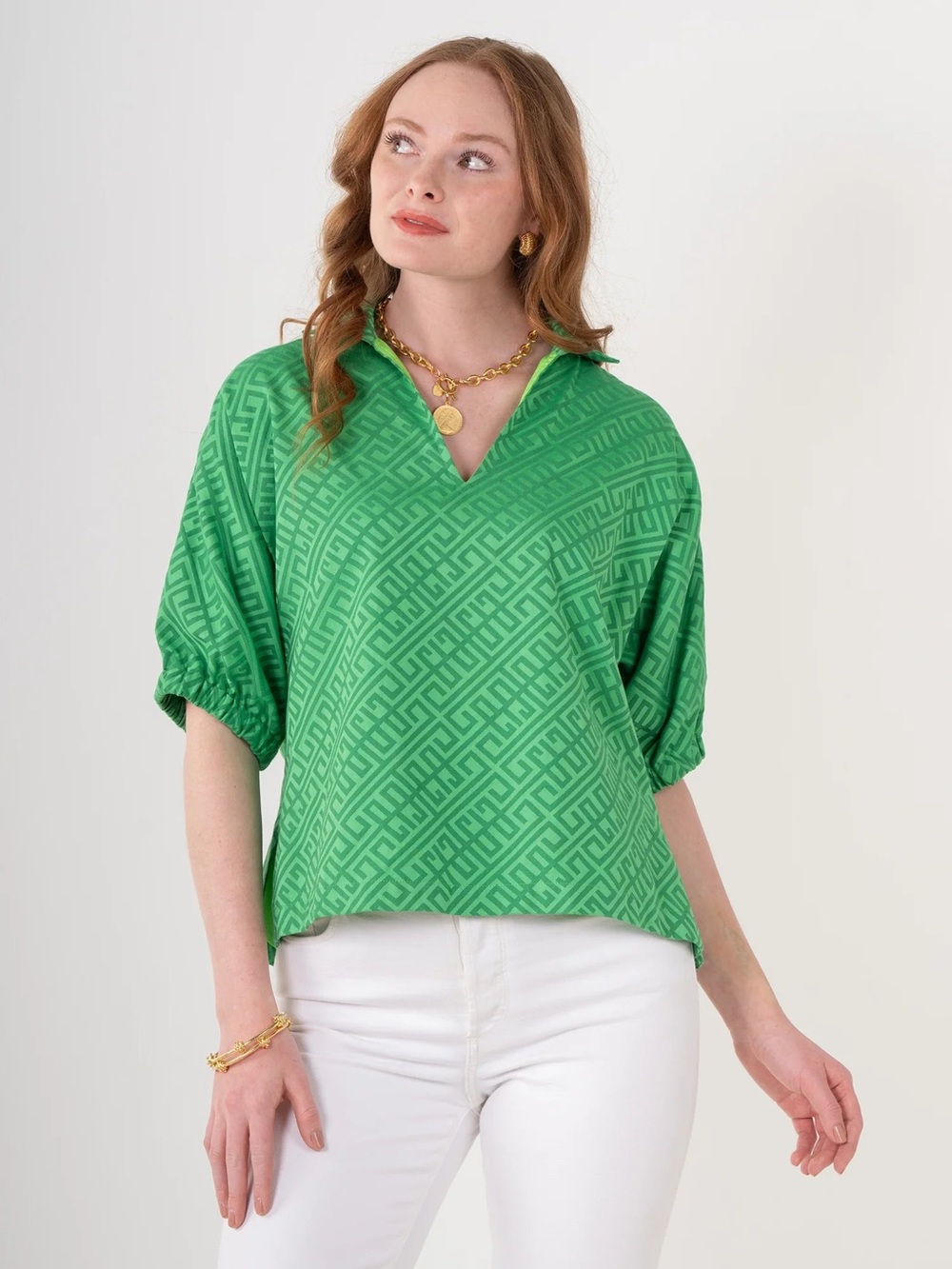 Emily McCarthy Poppy Top in Fairway Green Monogram